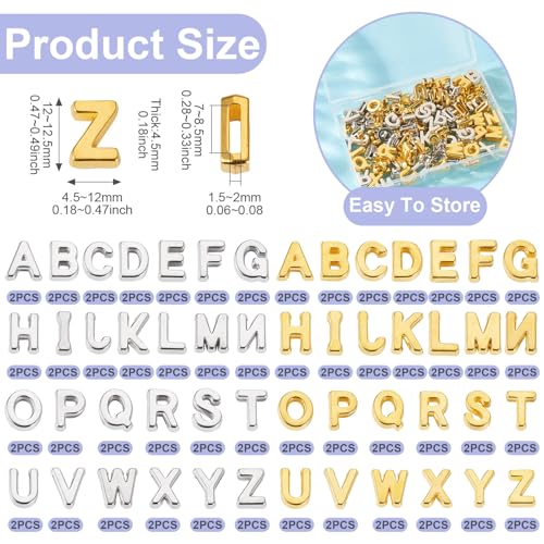 Beadthoven 104Pcs Full Letter Charms Acrylic A-Z Slider Charms Alphabet Letter Beads Golden Platinum Plated Initial Charm for DIY Necklace Choker Slide Wristbands Bracelets Jewelry Making Supplies
