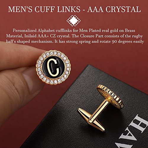 HAWSON Tie Clips, Cufflinks, Tie Tack & Lapel Pins for Men - Suitable for Neckties and French Cuff or Dress Shirt Suits - Jewelry Box Packed, Initials Designed - style: C-4pcs Sets