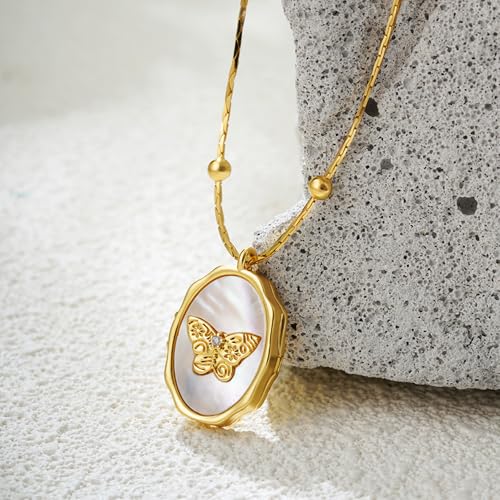 Locket Necklace for Women, Vintage Dainty Gold Heart Oval Butterfly Star Moon Engraved Picture Photo Lockets Pendant Necklaces Memorial Necklace Personalized Jewelry Valentine Gifts - style: Oval Butterfly
