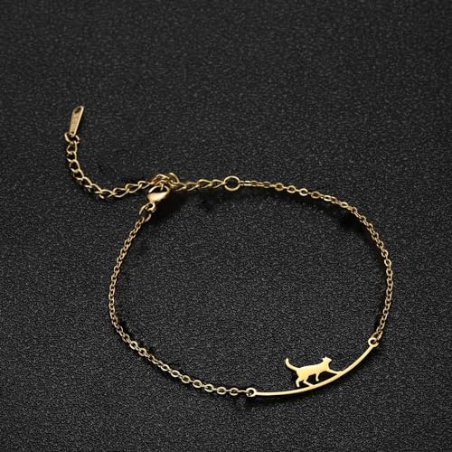 Dainty Gold Anklets for Women Stainless Steel Simple Ankle Bracelets Summer Beach Foot Chain Jewelry Gift - color: Cat Gold