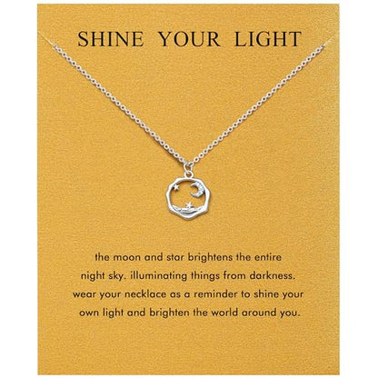 Silver Necklaces for Women Teens, Best Friend Necklace Sister Daughter Gift | Horseshoe Butterfly Swan Wave Evil Eye Necklace Graduation Chritmas Birthday Gifts for Women, Stainless Steel - style: Moon Star