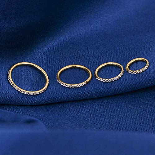 OUFER Gold Hinged Segment Earring Hoop 16G Stainless Steel with Cartilage Earrings Clear CZ Paved Tragus Helix Earrings Cartilage Earring Septum Nose Ring Hoop - color: Gold,18G,8mm