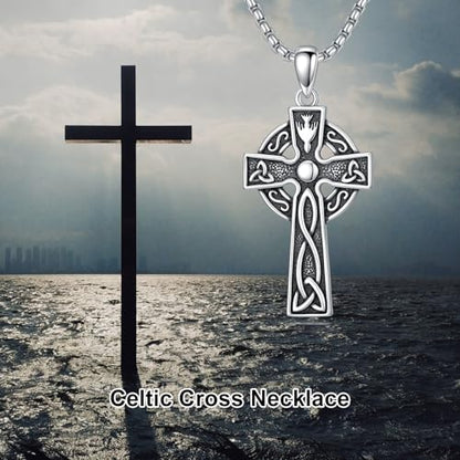 Cross Necklace for Men Women 925 Sterling Silver Cross Pendant Necklace Christian Religious Jewelry Gifts for Anniversary - color: 10-Celtic cross