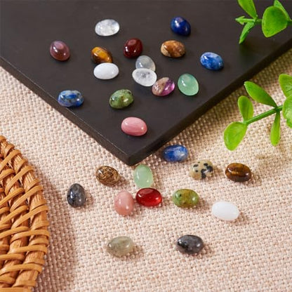 KISSITTY 28Pcs Gemstone Cabochons 14 Styles 6×8mm Round Oval Gemstones Cabochon Semi-Precious Natural Gems Crystal Stones Cabochons For Jewelry Making Bracelet Necklace Earring Pendant