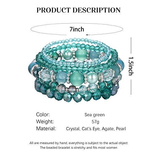 Noessla Beaded Boho Stretch Bracelet Colorful Stackable Crystal Beads Bracelets Trendy Costume Jewelry Mothers Day Gifts for Women - color: 21-Sea green