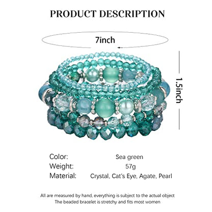 Noessla Beaded Boho Stretch Bracelet Colorful Stackable Crystal Beads Bracelets Trendy Costume Jewelry Mothers Day Gifts for Women - color: 21-Sea green
