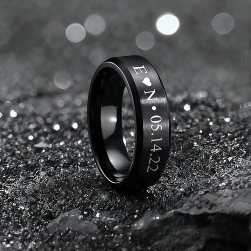 VNOX Customize Personalized 6MM/8MM Tungsten Carbide/Stainless Steel Simple Matte Brushed Finish Wedding Band Engagement Rings for Men Women,Size 5-14 - color: Black-6mm-stainless-steel