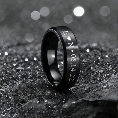 VNOX Customize Personalized 6MM/8MM Tungsten Carbide/Stainless Steel Simple Matte Brushed Finish Wedding Band Engagement Rings for Men Women,Size 5-14 - color: Black-6mm-stainless-steel