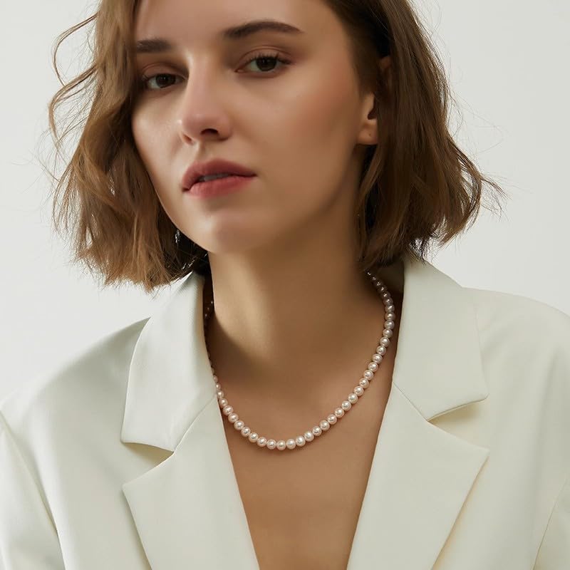 White Genuine Freshwater Cultured Pearl Necklace For Women And Men | Full Sizes from 3mm to 14mm Freshwater Pearls, AAA Grade & Above, A Love Gift Choice For Anniversaries And Birthdays - size: 6-7mm 18in