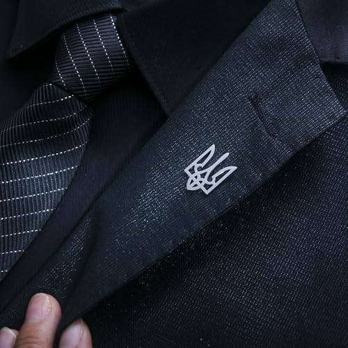 Fashionable Ukrainian national emblem cufflinks, men's stainless steel Ukrainian symbol cufflinks, French shirt cuff link brooch - color: Brooch-silver