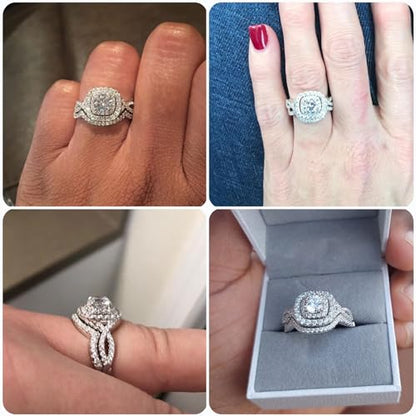 Newshe Jewellery Moissanite Wedding Rings for Women 925 Sterling Silver Wedding Band Bridal Set Round Engagement Size
