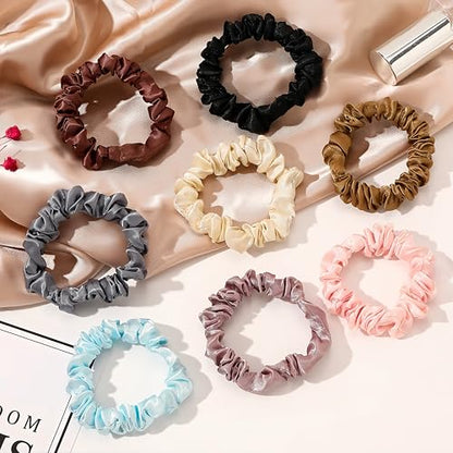 25 pcs Scrunchies Silk Satin Hair Ties, Thin scrunchies for women, satin scrunchies bulk, hair ties no damage, Hair Accessories Gift for Women and Girls (Black) - color: Black