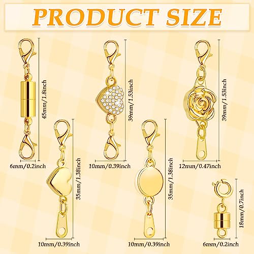 Paxcoo 12Pcs Magnetic Necklace Clasps and Closures, Locking Magnetic Jewelry Clasps, Magnetic Necklace Extender, Necklace Clasp Helper for Necklaces, Bracelets and Jewelry - size: 0.7 - 1.8 inches (Assorted Sizes)