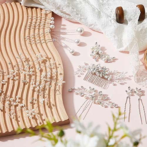 Maitys 44 Pieces Wedding Hair Accessories Faux Pearl Crystal Comb Clips U-shaped Flower Rhinestone Silver Pearl Hair Pieces for Prom Bride Bridesmaid(Fresh Style) - style: Fresh Style