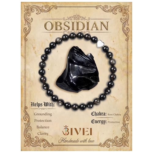 Bivei Crystal Stretch 6mm Bracelets for Women | Handmade Natural Stone Beaded Stretch Bracelet, Stainless Steel Heart Bead, Tranquility Yoga Gift Jewelry for Women - color: Obsidian - Protective