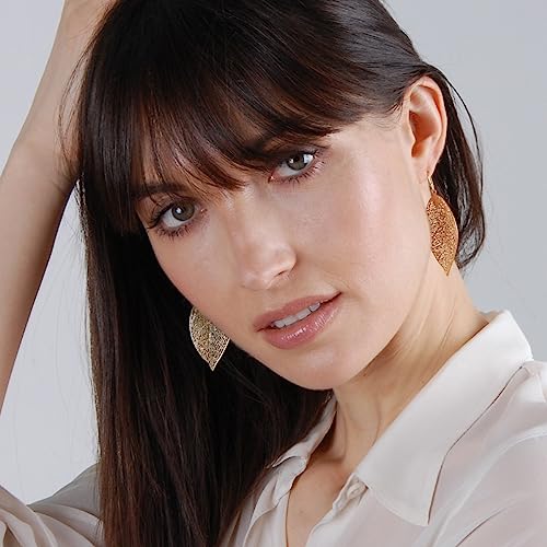 Leaf Earrings for Women - Gold or Silver Tone Filigree Dangle Earrings | Plated in Gold Tone or Silver Tone - color: 2.2" inch - Small Gold