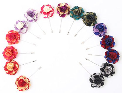 Gentleman's Essentials Premium Handmade Flower Lapel Pin Boutonniere - color: Violet Purple / Yellow [2 Tones Camellia]
