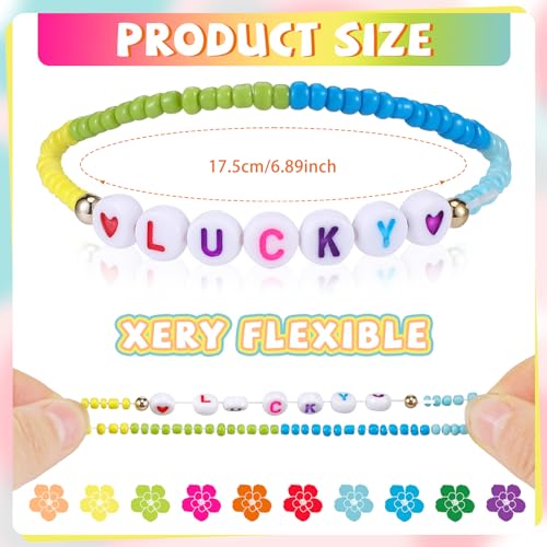 96 Pcs Beaded Friendship Bracelets Bulk Inspirational Stretch Bracelets Y2k Colorful Cute Adjustable Jewelry for Rainbow Women Carnival Music Party Favors Friend Gifts(Classic) - style: Classic