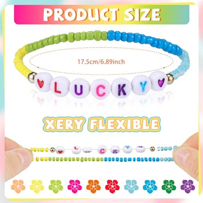 96 Pcs Beaded Friendship Bracelets Bulk Inspirational Stretch Bracelets Y2k Colorful Cute Adjustable Jewelry for Rainbow Women Carnival Music Party Favors Friend Gifts(Classic) - style: Classic