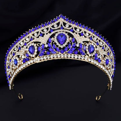 Princess Tiara Crown and Jewelry Sets for Women Wedding Rhinestone Crystal Tiaras and Crowns with Necklace Earrings Party Birthday Accessories - color: Gold Blue