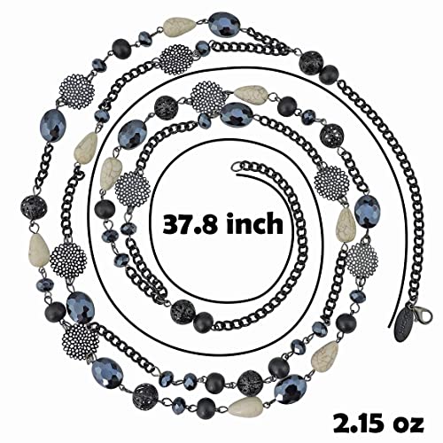 Bocar Long Necklaces for Women Trendy, Boho Layered Crystal Beaded Collar Necklaces for Women, Fashion Statement Necklaces Jewelry - color: Pirate Black