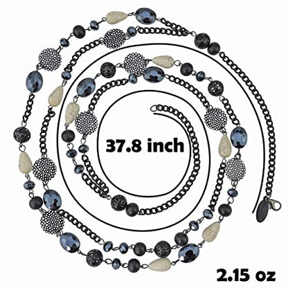 Bocar Long Necklaces for Women Trendy, Boho Layered Crystal Beaded Collar Necklaces for Women, Fashion Statement Necklaces Jewelry - color: Pirate Black