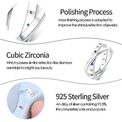 KUNSIR 925 Sterling Silver Rings Classic Cubic Zirconia Eternity Promise Statement Anniversary Wedding Bands Engagement Rings for Women Infinity Forever Love Ring Size 7-9 - style: Star Ring