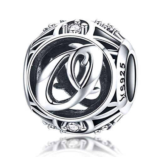 Letter Charms 925 Sterling Silver Initial A-Z Bead Charms | For Bracelets Necklaces, Hypoallergenic,Cubic Zirconia Alphabet Beads, Personalized Gifts for Women - color: O