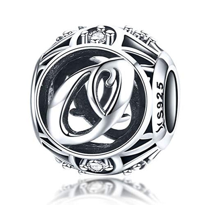 Letter Charms 925 Sterling Silver Initial A-Z Bead Charms | For Bracelets Necklaces, Hypoallergenic,Cubic Zirconia Alphabet Beads, Personalized Gifts for Women - color: O