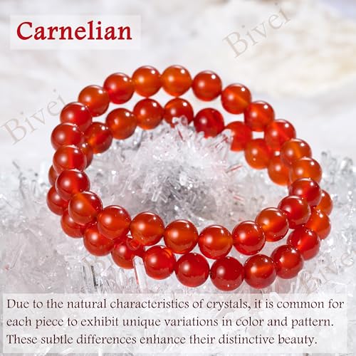 Bivei 8mm Beaded Bracelets for Women Handmade Semi Precious Natural Stone Stretch Elastic Jewelry Yoga Protection Gifts - color: Carnelian - Passion, size: Small 6.5-6.7 inch