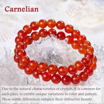 Bivei 8mm Beaded Bracelets for Women Handmade Semi Precious Natural Stone Stretch Elastic Jewelry Yoga Protection Gifts - color: Carnelian - Passion, size: Small 6.5-6.7 inch