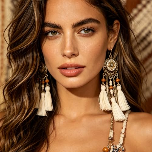 Feather Earrings Native American Earrings Boho Dangle Earrings for Women Tribal Indian Dreamcatcher Hippie Western Festival Summer Beach Jewelry - color: A1:Boho Dangle Earrings