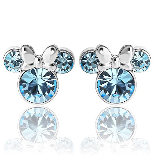 Minnie Mouse Birthstone Stud Earrings Women | Birthstone Earrings for Women - color: March-Aquamarine Crystal