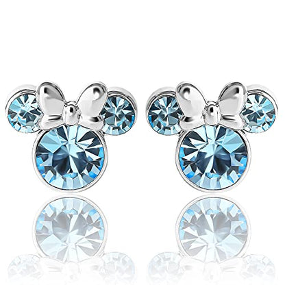 Minnie Mouse Birthstone Stud Earrings Women | Birthstone Earrings for Women - color: March-Aquamarine Crystal