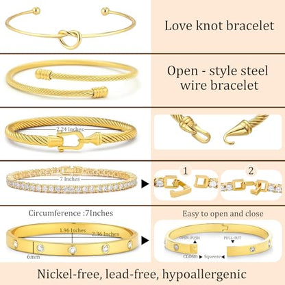 18 K Gold Plated Love Bangle Bracelet Stack Cuff Jewelry for Women Jewelry Set for Women Gift with Box - style: style4