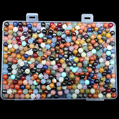 8mm Natural Mixed Materials Gemstones Beads Tiny Spacer Round Loose Beads Jewelry Making KIT with Thread 480 PCS(24 Natural, 8mm) - color: 24 Natural, size: 8mm