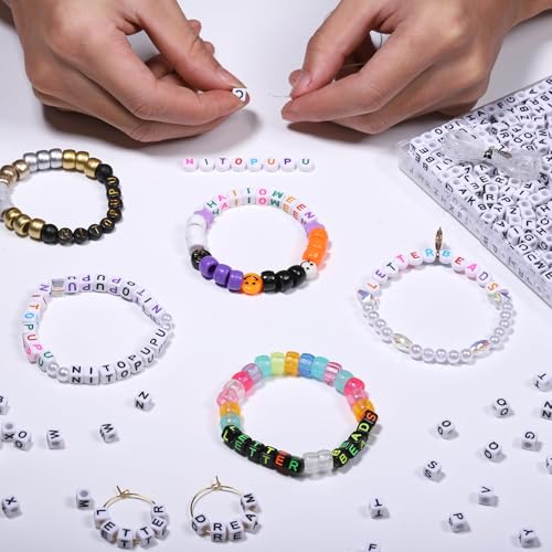Acrylic Letter Beads Alphabet Black Letter White Cube Beads for Friendship Bracelets and Gifts Souvenir Jewelry Making(6 * 6mm Cube, 900pcs) - color: Black White(Cube)