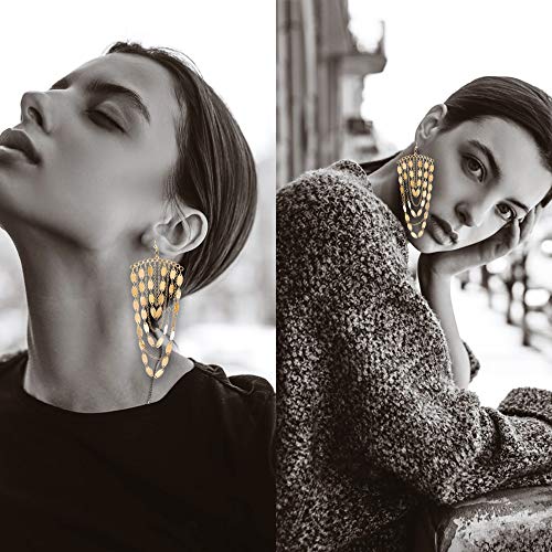 Bohemian Boho Tassel Dangle Drop Earrings for Women – Lightweight Filigree Gypsy Coin Chandelier Disc Charm Hoops – included Gift Box - style: Chandelier - Gold