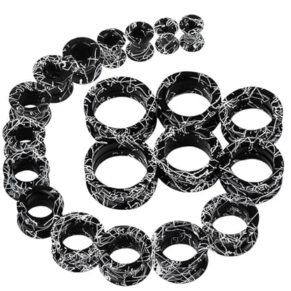 20Pcs Silicone Ear Gauges 2G-25mm Flexible Ear Tunnels Gauges Soft Expander Stretching Ear Plugs Tunnels Black Earring Piercings Jewelry for Men Women - color: Thick Black with White Threads Silicone