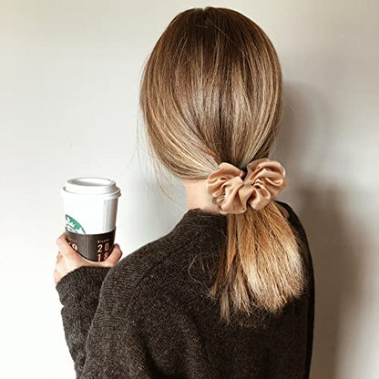 Lolalet Scrunchies for Women, Satin Hair Scrunchies Softer Than Silk Hair Ties for Hair Sleep, Big Scrunchy Ponytail Holder with Elastic Hair Bands for Girls Thick Thin Curly Hair -6 Pack, Style C - color: 2- Satin/Champagne, Pink, White, Grey, SandyBrown