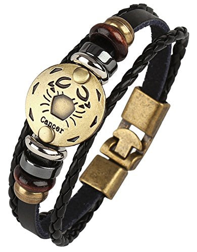 Punk Alloy Leather Bracelet for Constellation Braided Rope Bracelet Bangle - style: Cancer