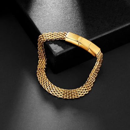 Mens Bracelet-Stainless Steel Magnetic Clasp Franco Chain Bracelets for Men - color: C-Gold