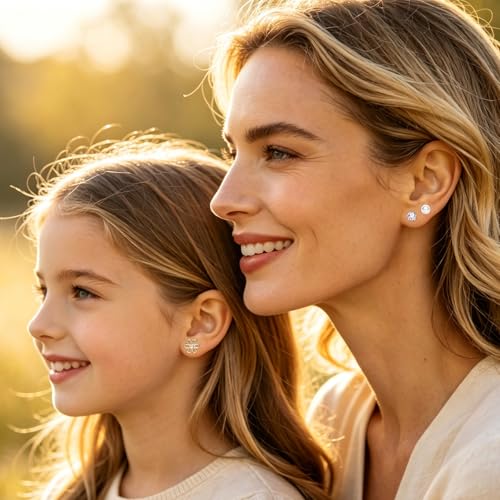 4 Pairs Gold Tone Stainless Steel Stud Earrings Set Hypoallergenic Screw Back Earrings with Pearl Flower Heart and Crystal Ball Designs for Women
