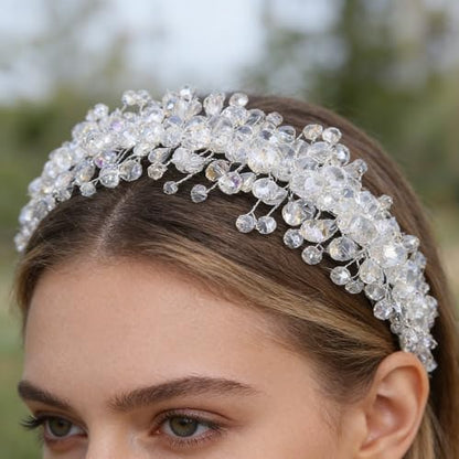 Denifery Large Crystal Headband for Wedding Bridal Hair Band Headpiece for Party Prom Hair Accessories (silver) - color: silver