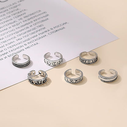 POYAMUSE Toe Rings with Sun, Moon and Star Patterns - Bohemian Knuckle Rings Set - Adjustable Opening Toe Rings for Women Beachy Barefoot Sandal Jewelry