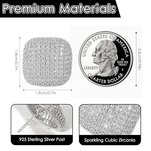 18K Gold Plated Chunky Square & Round Cubic Zirconia Stud Earrings for Women, Hypoallergenic 925 Silver Post Simulated Diamond Wedding Prom Party Bridesmaid Daily Fine Jewelry Gift for Mom Wife Friend - color: EA355-Square-Silver