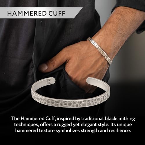 Cuff Bracelet for Men Premium Stainless Steel Mens Bangle Bracelets Silver Cuff Bracelet Waterproof & Non-Tarnish Minimal Western Bracelet - color: Hammered, size: XS/Small