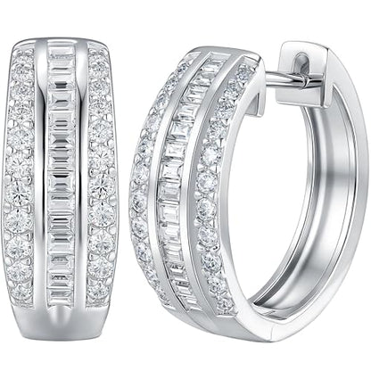 D-Color VVS1 Moissanite Hoop Earrings for Women 925 Sterling Silver Earrings Emerald Cut Pave - style: 925 Sterling Silver-Emerald Moissanite 2