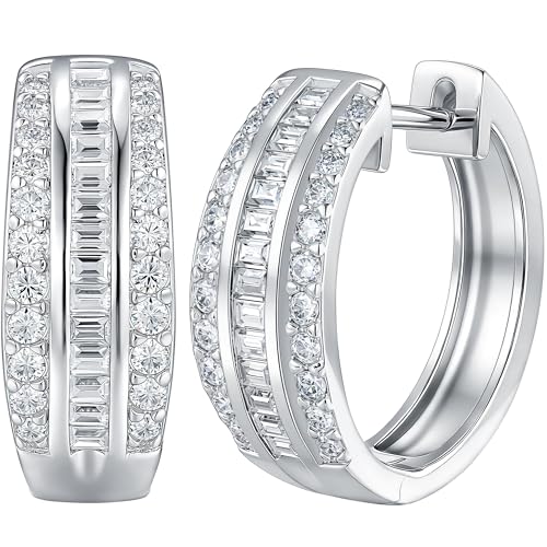 D-Color VVS1 Moissanite Hoop Earrings for Women 925 Sterling Silver Earrings Emerald Cut Pave - style: 925 Sterling Silver-Emerald Moissanite 2