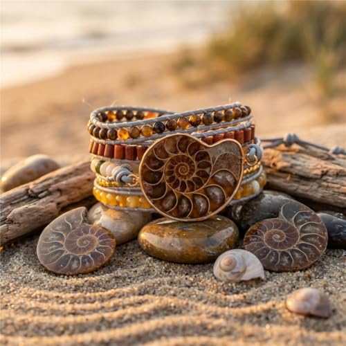 YGLINE Boho Handmade Wrap Leather Tube Crystal Stone Bracelet for Women - color: Fossil-5w
